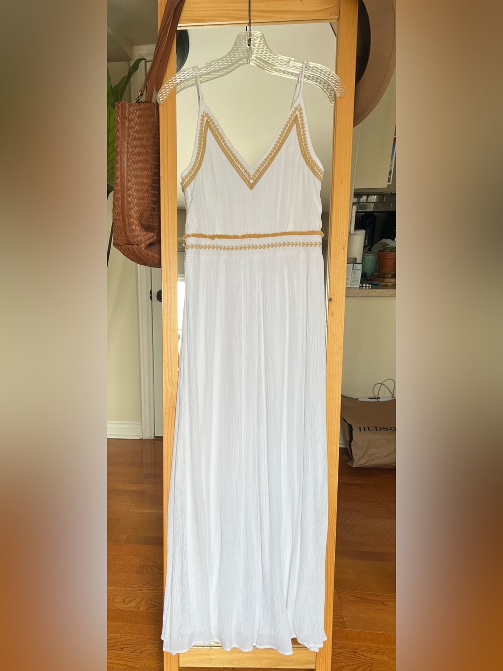 Japna White Maxi Dress with Gold Embroidery. Small but fits between small/xs